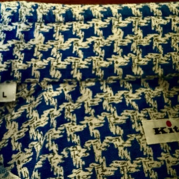 Kiton Luxury Blue Houndstooth Pattern Cotton Dress/Sport Shirt Sz Large, RT $800 - Picture 13 of 13